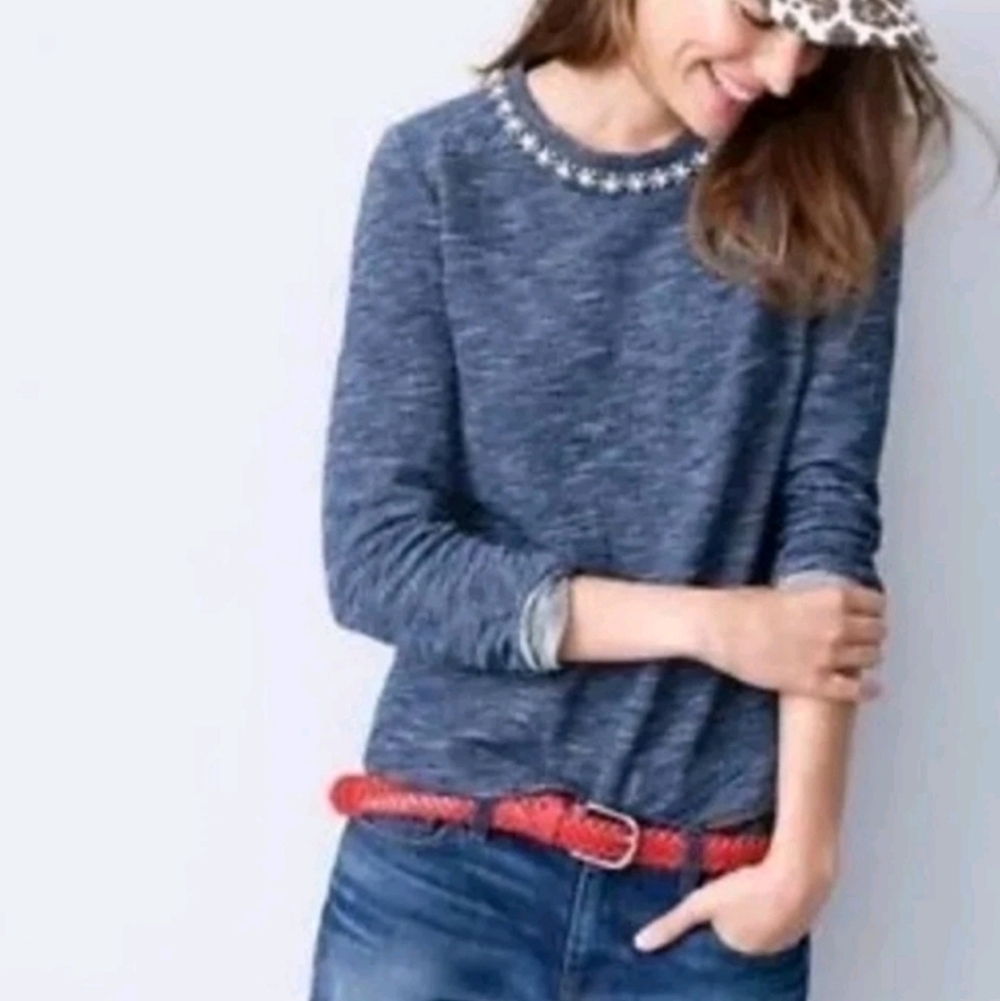 J. Crew Marled Blue Jeweled Sweater